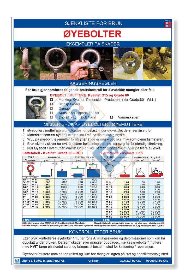 Kjøp Sjekkliste A3: Øyebolter - Lifting & Safety Int.