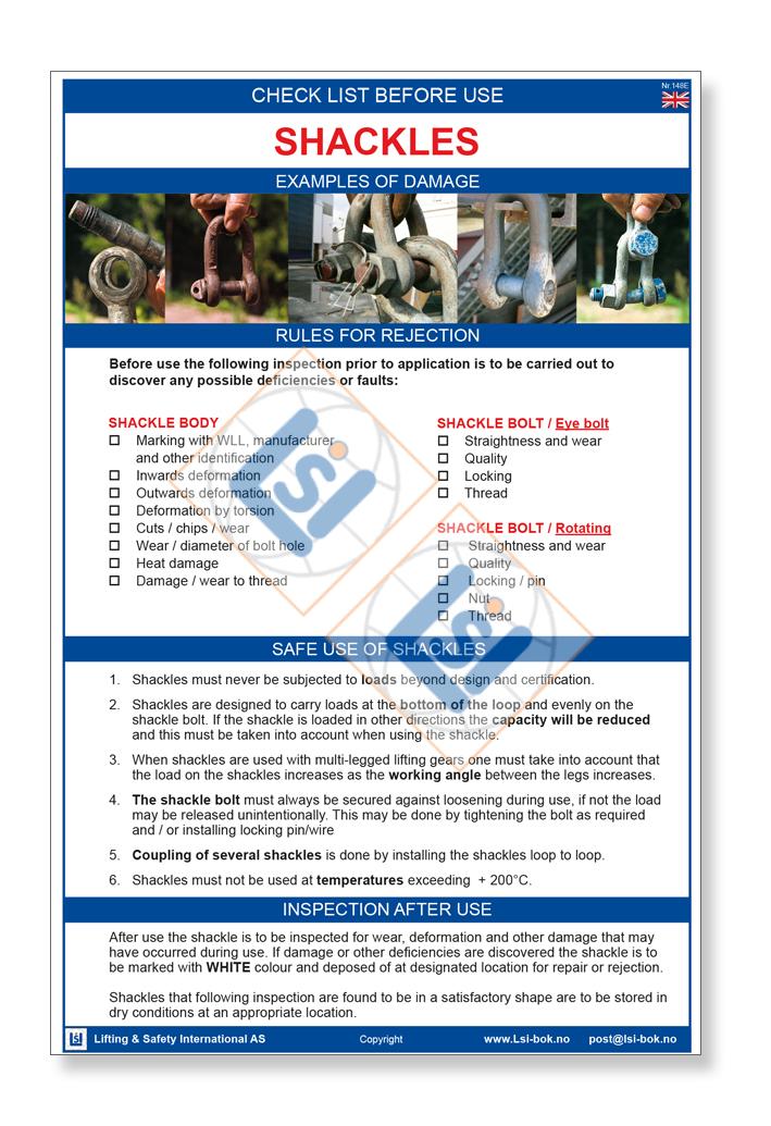 Shackles Checklist.pdf Kjøp Sjekkliste A3: Check list before use Shackles - Lifting & Safety Int.